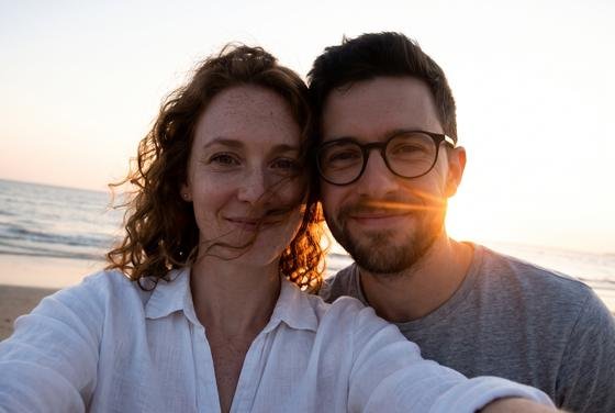 Exemple de photo : un selfie de couple sur la plage