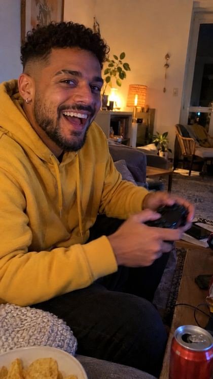 Exemple de bonne photo : un homme souriant, en buste